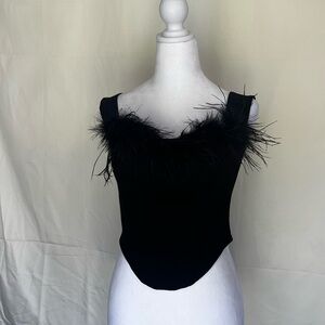 Black feather corset bodice top